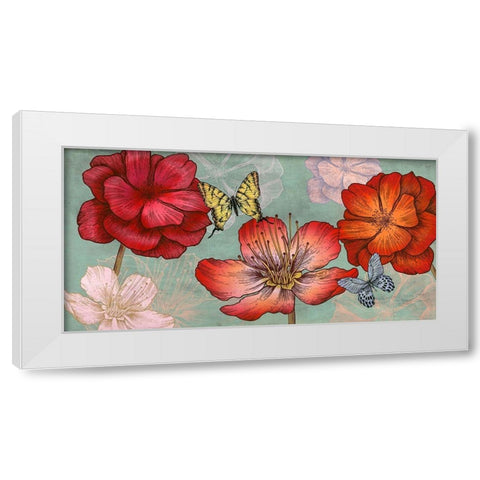 Flowers and Butterflies (Aqua) White Modern Wood Framed Art Print by Grant, Eve C.