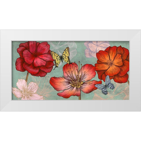 Flowers and Butterflies (Aqua) White Modern Wood Framed Art Print by Grant, Eve C.
