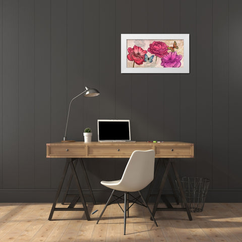 Roses and Butterflies (Neutral) White Modern Wood Framed Art Print by Grant, Eve C.
