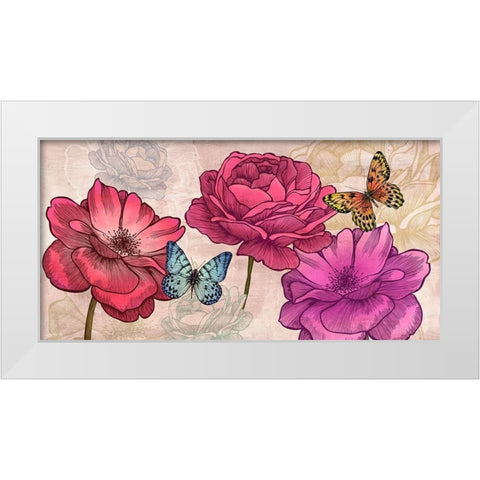 Roses and Butterflies (Neutral) White Modern Wood Framed Art Print by Grant, Eve C.