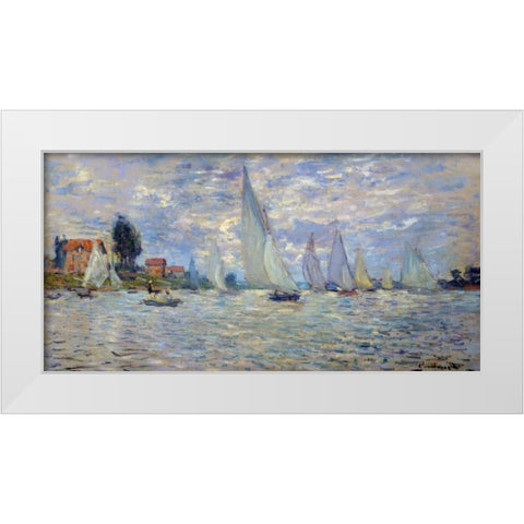 Les barques regates a Argenteuil White Modern Wood Framed Art Print by Monet, Claude