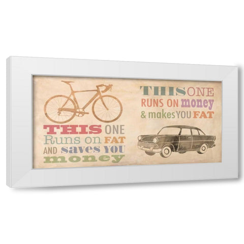 Bike vs Car White Modern Wood Framed Art Print by Teller, Skip