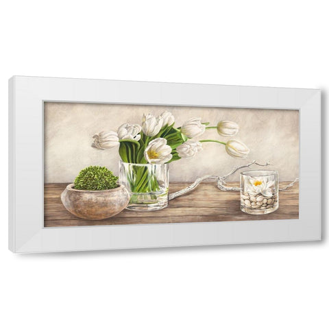 Arrangement with Tulips White Modern Wood Framed Art Print by Remy, Dellal