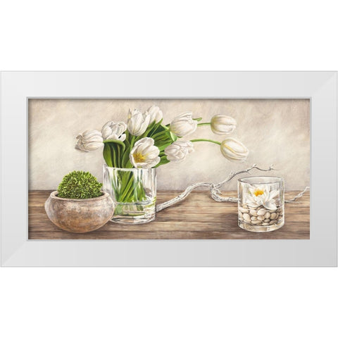 Arrangement with Tulips White Modern Wood Framed Art Print by Remy, Dellal