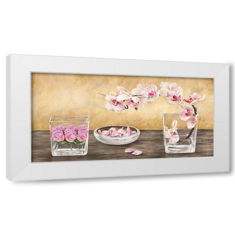 Orchids and Roses Arrangement White Modern Wood Framed Art Print by Remy, Dellal