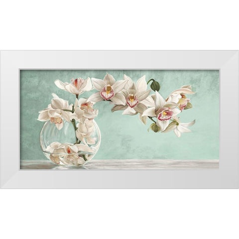 Orchid Arrangement II (Celadon) White Modern Wood Framed Art Print by Dellal, Remy
