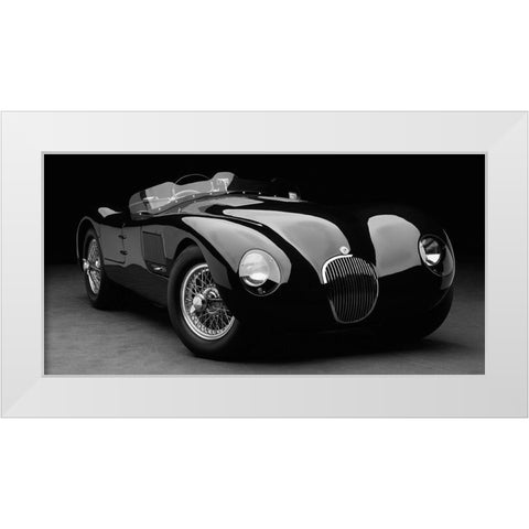 1951 Jaguar C-Type (BW) White Modern Wood Framed Art Print by Heiny, Don
