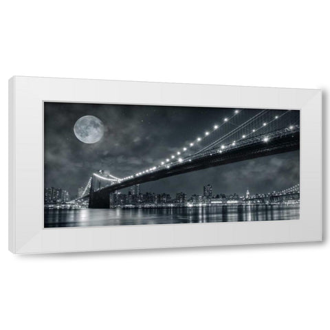 Brooklyn Bridge at Night - New York White Modern Wood Framed Art Print by Lacis, Janis