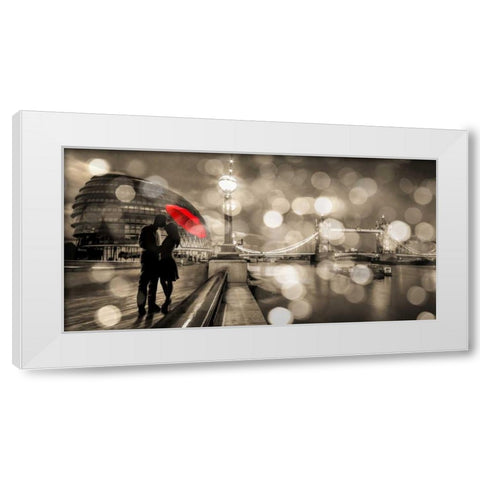 Kissing in London (BW) White Modern Wood Framed Art Print by Loumer, Dianne