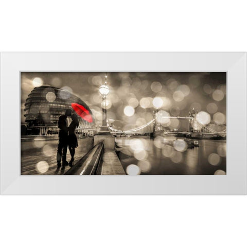 Kissing in London (BW) White Modern Wood Framed Art Print by Loumer, Dianne