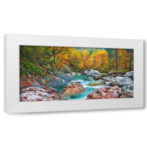 Mountain brook and rocks, Carinthia, Austria White Modern Wood Framed Art Print by Krahmer, Frank