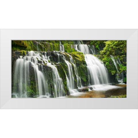 Waterfall Purakaunui Falls, New Zealand White Modern Wood Framed Art Print by Krahmer, Frank