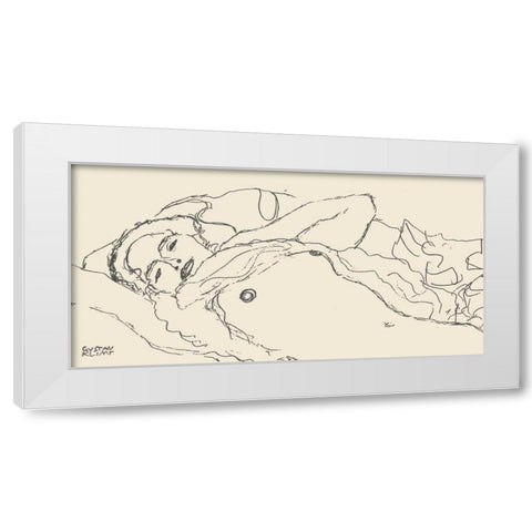 Reclined Woman White Modern Wood Framed Art Print by Klimt, Gustav