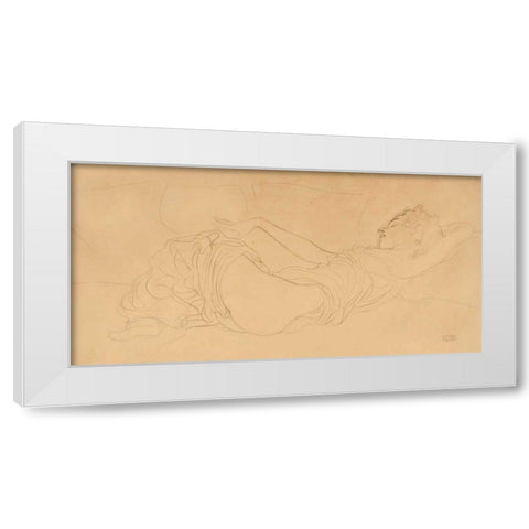 Sleeping Woman White Modern Wood Framed Art Print by Klimt, Gustav