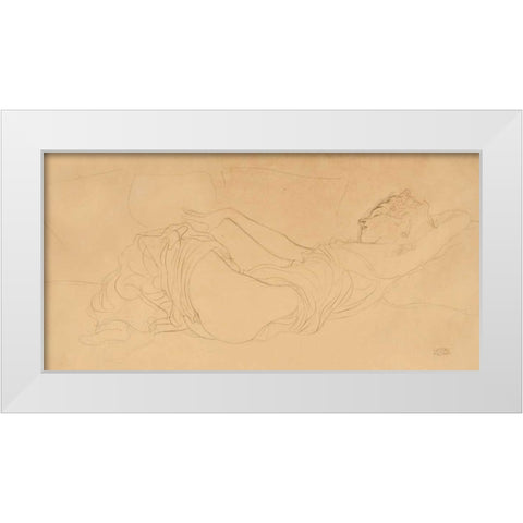 Sleeping Woman White Modern Wood Framed Art Print by Klimt, Gustav