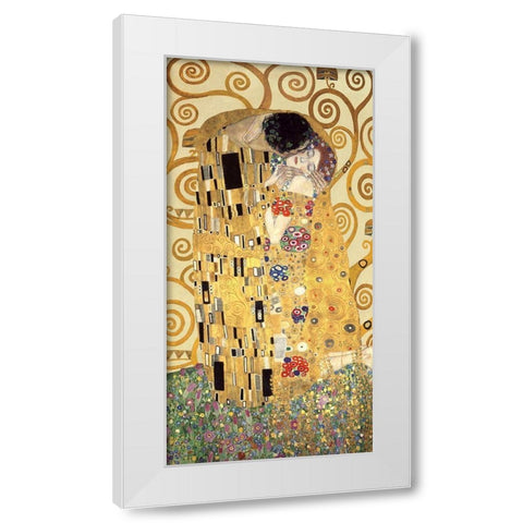 The Kiss White Modern Wood Framed Art Print by Gustav, Klimt