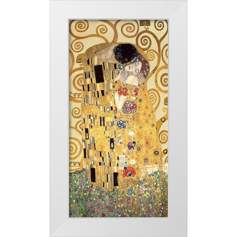 The Kiss White Modern Wood Framed Art Print by Gustav, Klimt