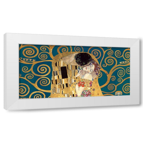The Kiss, detail (Blue variation) White Modern Wood Framed Art Print by Gustav, Klimt