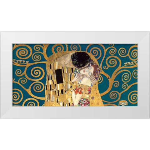 The Kiss, detail (Blue variation) White Modern Wood Framed Art Print by Gustav, Klimt