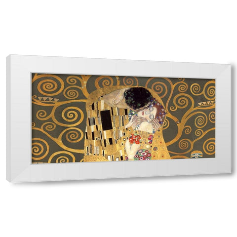 The Kiss, detail (Grey variation) White Modern Wood Framed Art Print by Gustav, Klimt