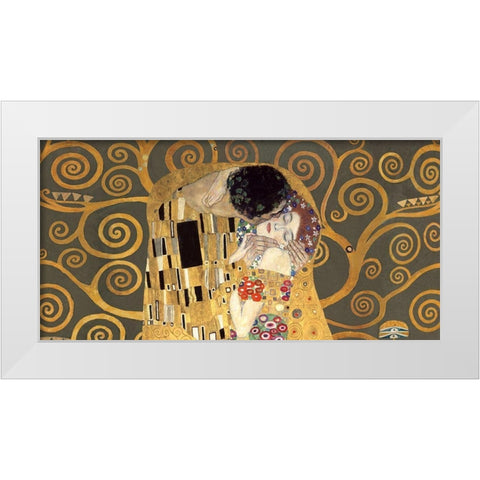 The Kiss, detail (Grey variation) White Modern Wood Framed Art Print by Gustav, Klimt