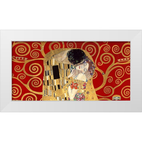 The Kiss, detail (Red variation) White Modern Wood Framed Art Print by Gustav, Klimt