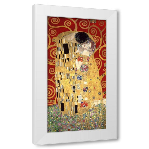 The Kiss (Red variation) White Modern Wood Framed Art Print by Gustav, Klimt