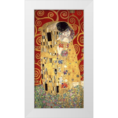 The Kiss (Red variation) White Modern Wood Framed Art Print by Gustav, Klimt