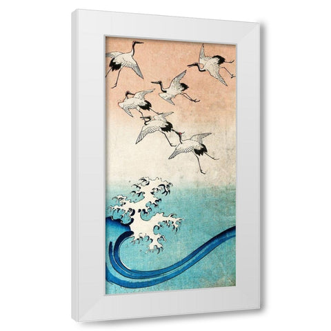 Cranes Flying (detail) White Modern Wood Framed Art Print by Ando, Hiroshige