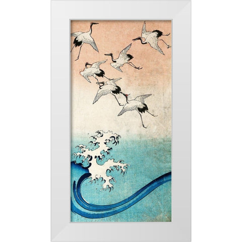 Cranes Flying (detail) White Modern Wood Framed Art Print by Ando, Hiroshige