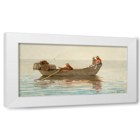 Three Boys in a Dory with Lobster Pots White Modern Wood Framed Art Print by Homer, Winslow