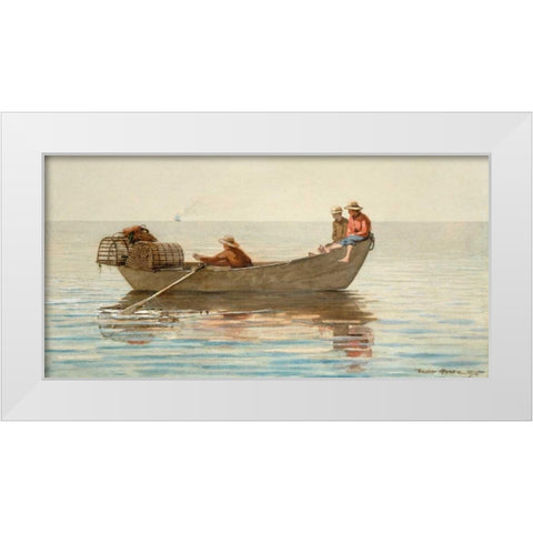 Three Boys in a Dory with Lobster Pots White Modern Wood Framed Art Print by Homer, Winslow