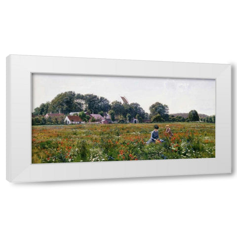 Gathering Wild Flowers White Modern Wood Framed Art Print by Boesen, Johannes