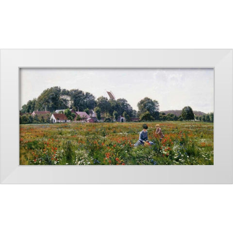 Gathering Wild Flowers White Modern Wood Framed Art Print by Boesen, Johannes