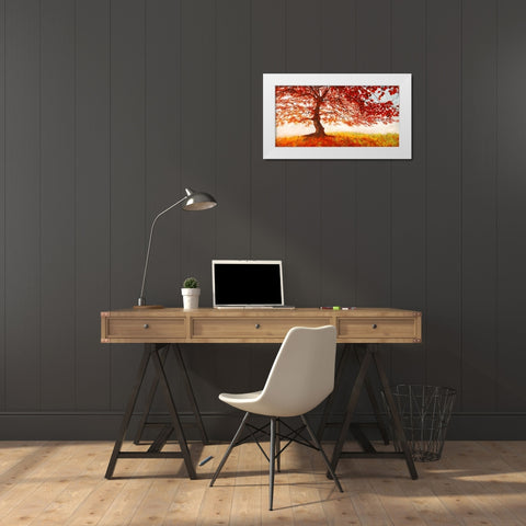 Red Leaves White Modern Wood Framed Art Print by Eeelder, Jan