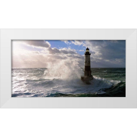 Phare d Ar-Men pres de l ile de Sein White Modern Wood Framed Art Print by Guichard, Jean
