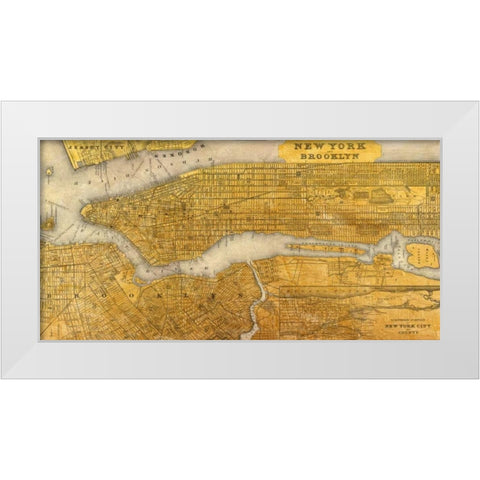 Gilded Map of NYC White Modern Wood Framed Art Print by Joannoo
