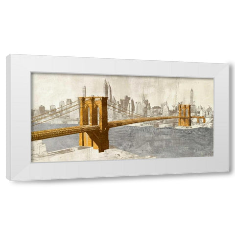 Gilded Brooklyn Bridge White Modern Wood Framed Art Print by Joannoo
