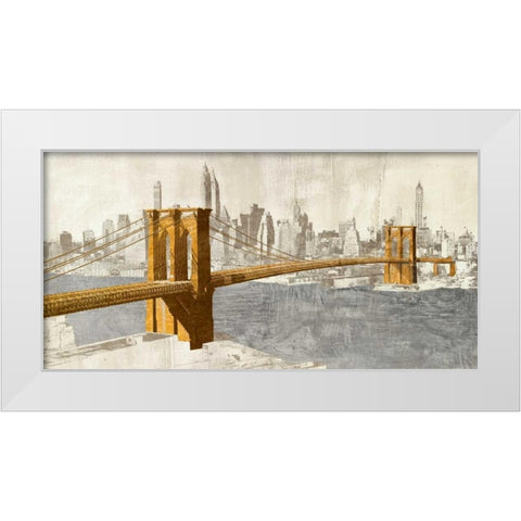 Gilded Brooklyn Bridge White Modern Wood Framed Art Print by Joannoo