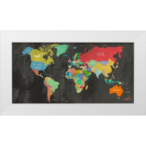 Modern Map of the World  - chalkboard-detail White Modern Wood Framed Art Print by Joannoo