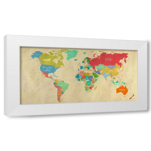 Modern Map of the World  - detail White Modern Wood Framed Art Print by Joannoo