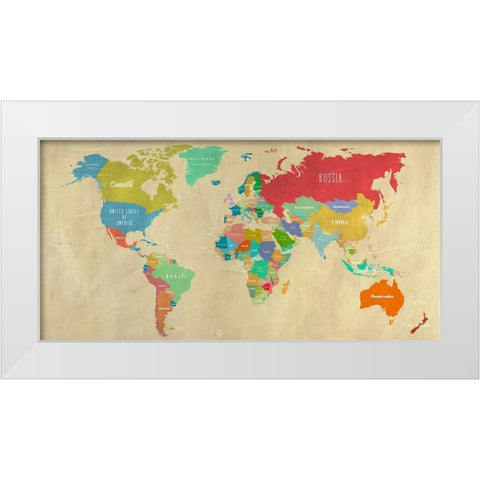 Modern Map of the World  - detail White Modern Wood Framed Art Print by Joannoo