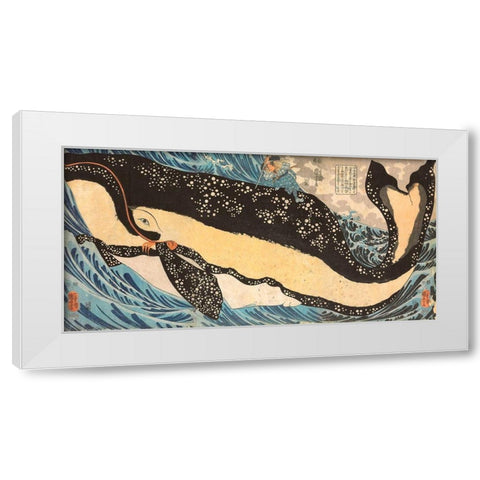 Miyamoto No Musashi Attacking the Giant Whale White Modern Wood Framed Art Print by Kuniyoshi, Utagawa