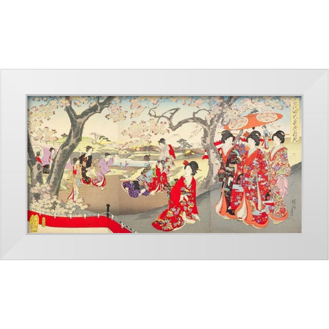 A Hanami at the Edo Castle White Modern Wood Framed Art Print by Chikanobu, Yoshu (Hashimoto)