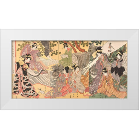 Kabuki players as the Eight Sennin White Modern Wood Framed Art Print by Kininaga