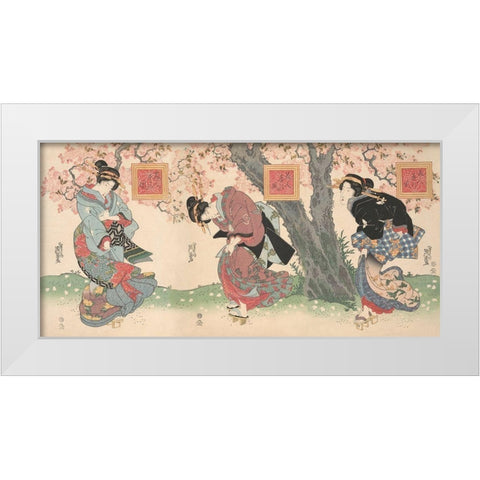 Beauties in a spring storm White Modern Wood Framed Art Print by Eisen, Keisai