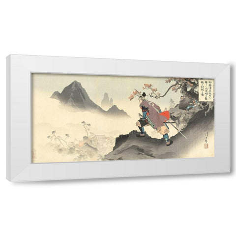 Kato Kiyomasa destroying the palace of Orankai White Modern Wood Framed Art Print by Toshikata, Mizuno