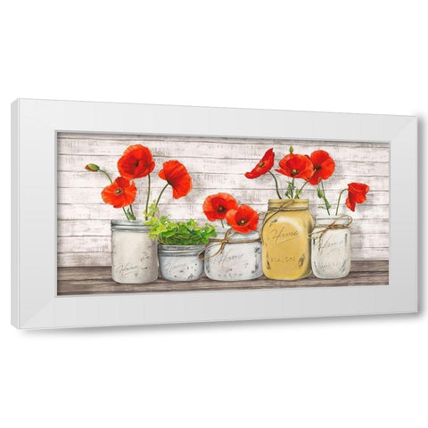 Poppies in Mason Jars White Modern Wood Framed Art Print by Jenny, Thomlinson