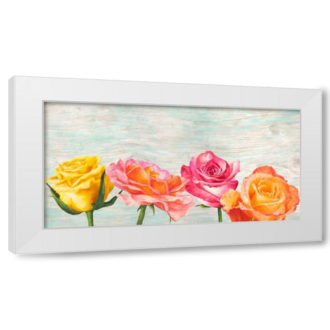 Funky Roses White Modern Wood Framed Art Print by Jenny, Thomlinson