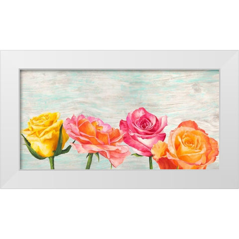 Funky Roses White Modern Wood Framed Art Print by Jenny, Thomlinson